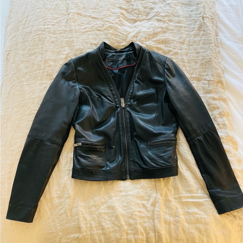 IKKS Black Leather Jacket - EU Size M - Gently Used - Great Condition